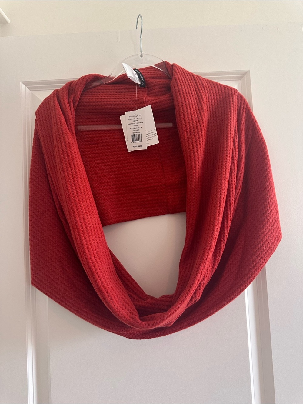 Beyond Yoga Waffle Knit Infinity Scarf Red Cozy Soft Loop Scarf NWT